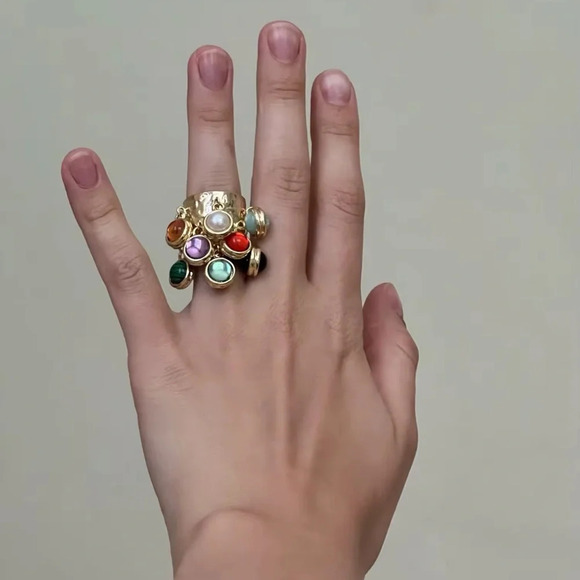 Firona Natural Stones Multicolor Fringe Ring - Picture 14 of 17